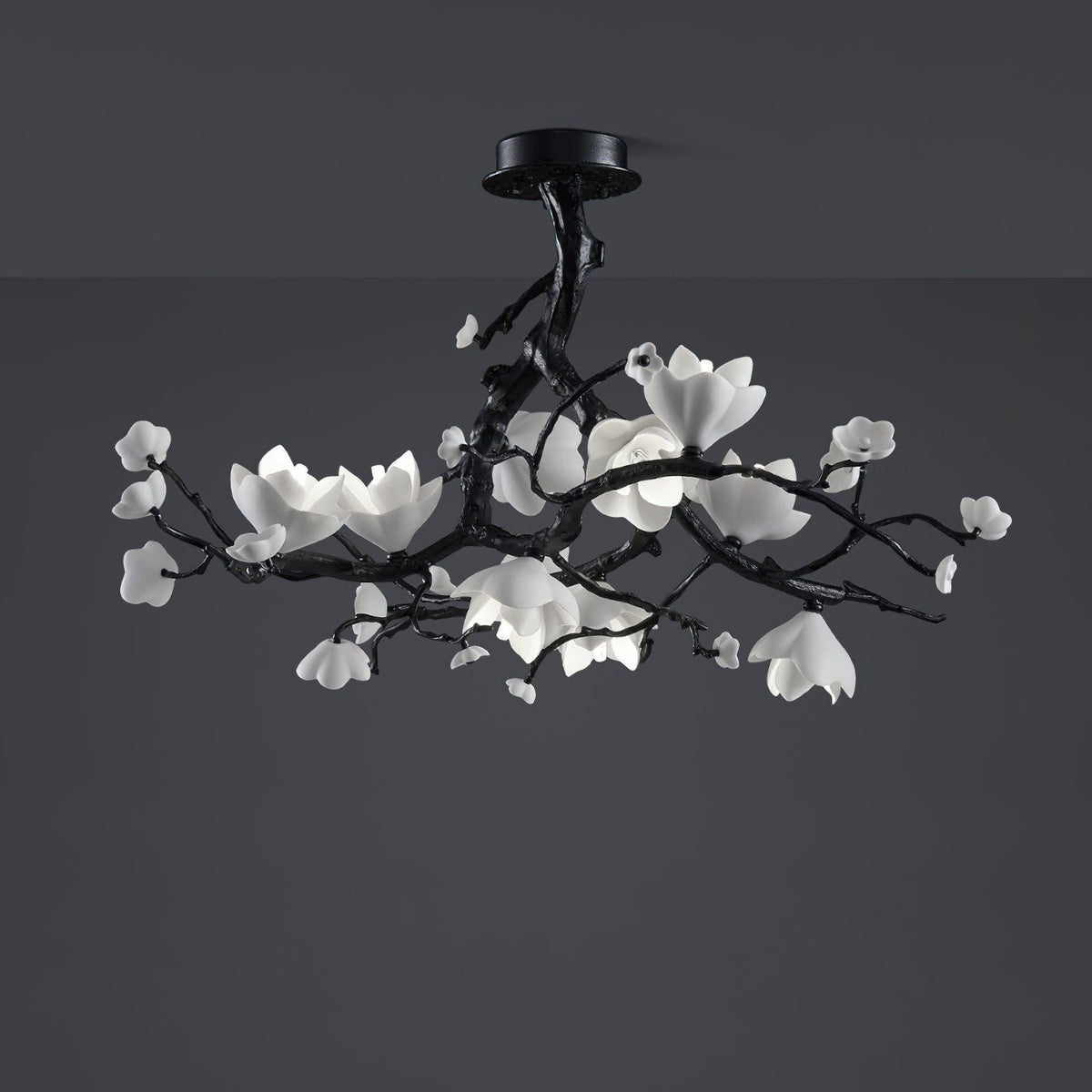 Iseleria Suspension Lampe Arbre Noir et Cuivre avec Fruits Sauvages