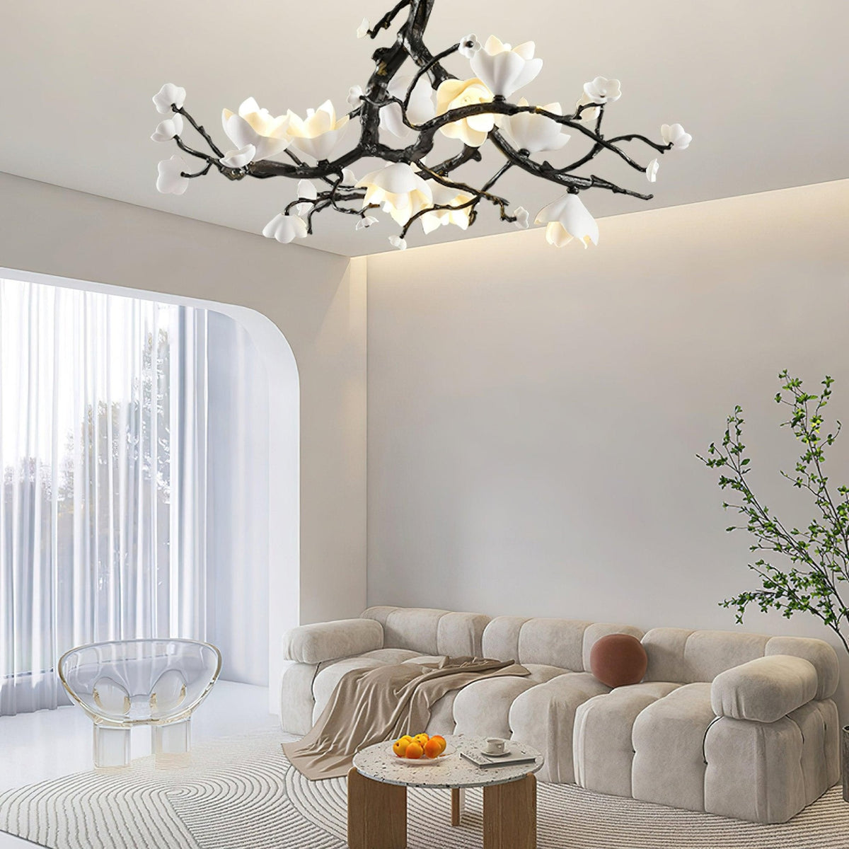 Iseleria Suspension Lampe Arbre Noir et Cuivre avec Fruits Sauvages