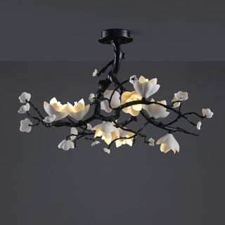 Lustra Suspension Lampe Arbre Noir et Cuivre avec Fruits Sauvages