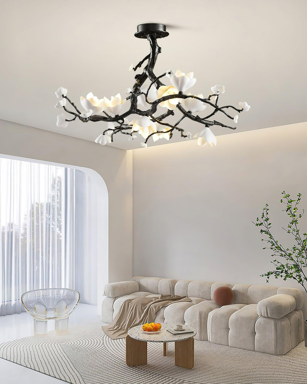 Iseleria Suspension Lampe Arbre Noir et Cuivre avec Fruits Sauvages