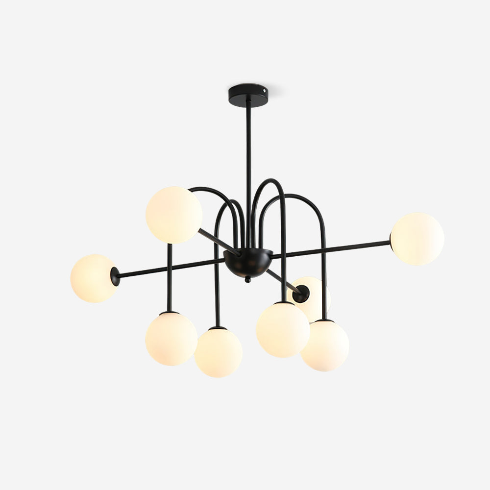 Chandelier Black Metal Arches Glass Globes Minimalist-Neutral Decor