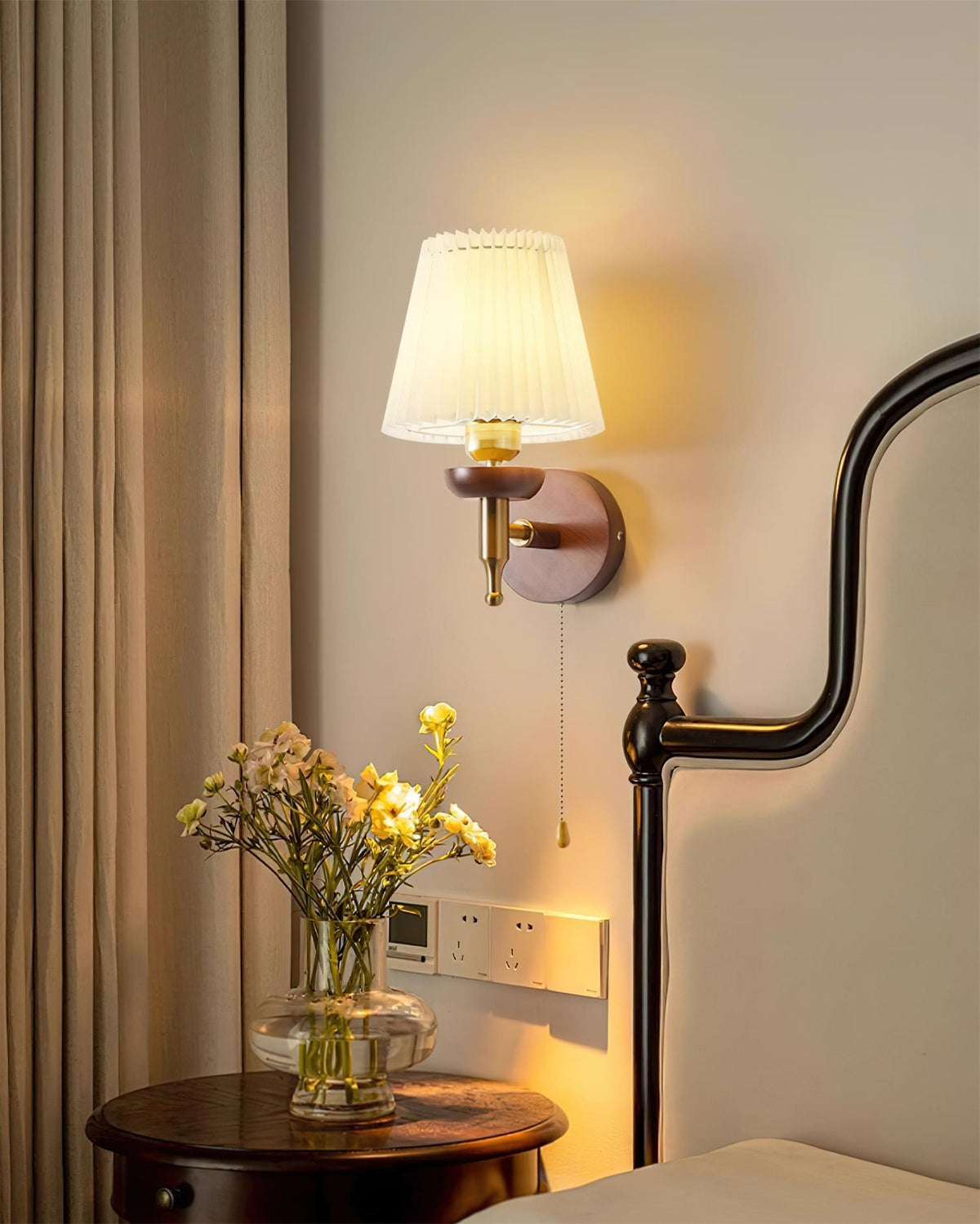 Blixen Wall Lamp Fabric Classic Gold Walnut Bedroom-Neutral Decor