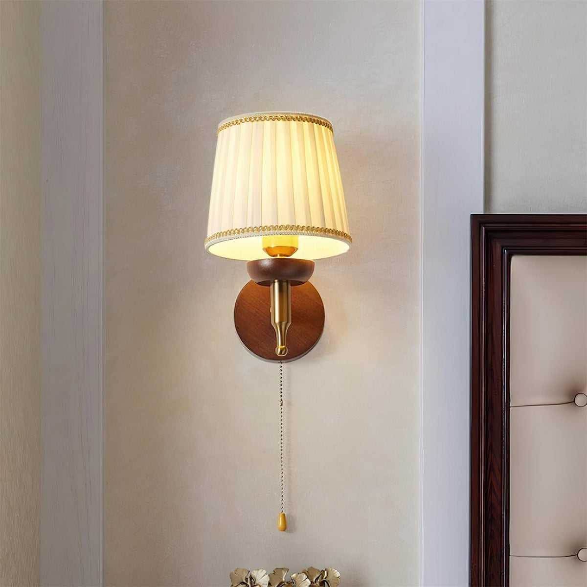 Blixen Wall Lamp Fabric Classic Gold Walnut Bedroom-Neutral Decor