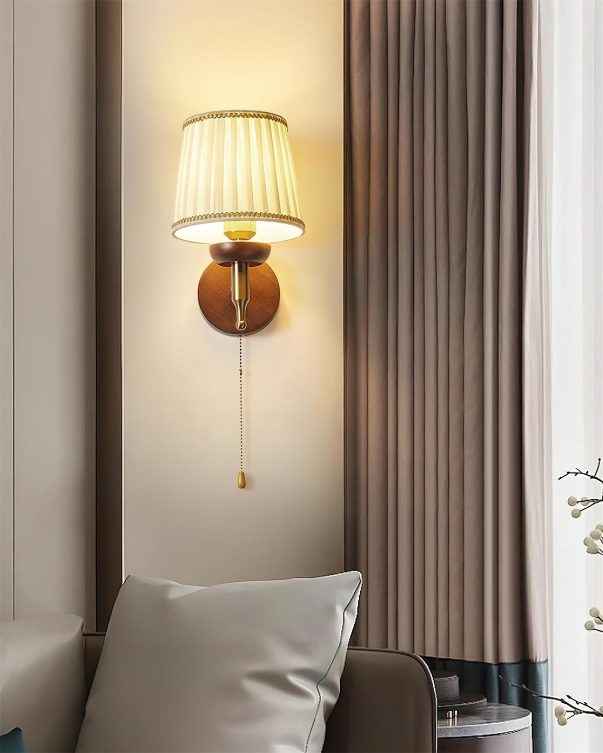 Blixen Wall Lamp Fabric Classic Gold Walnut Bedroom-Neutral Decor