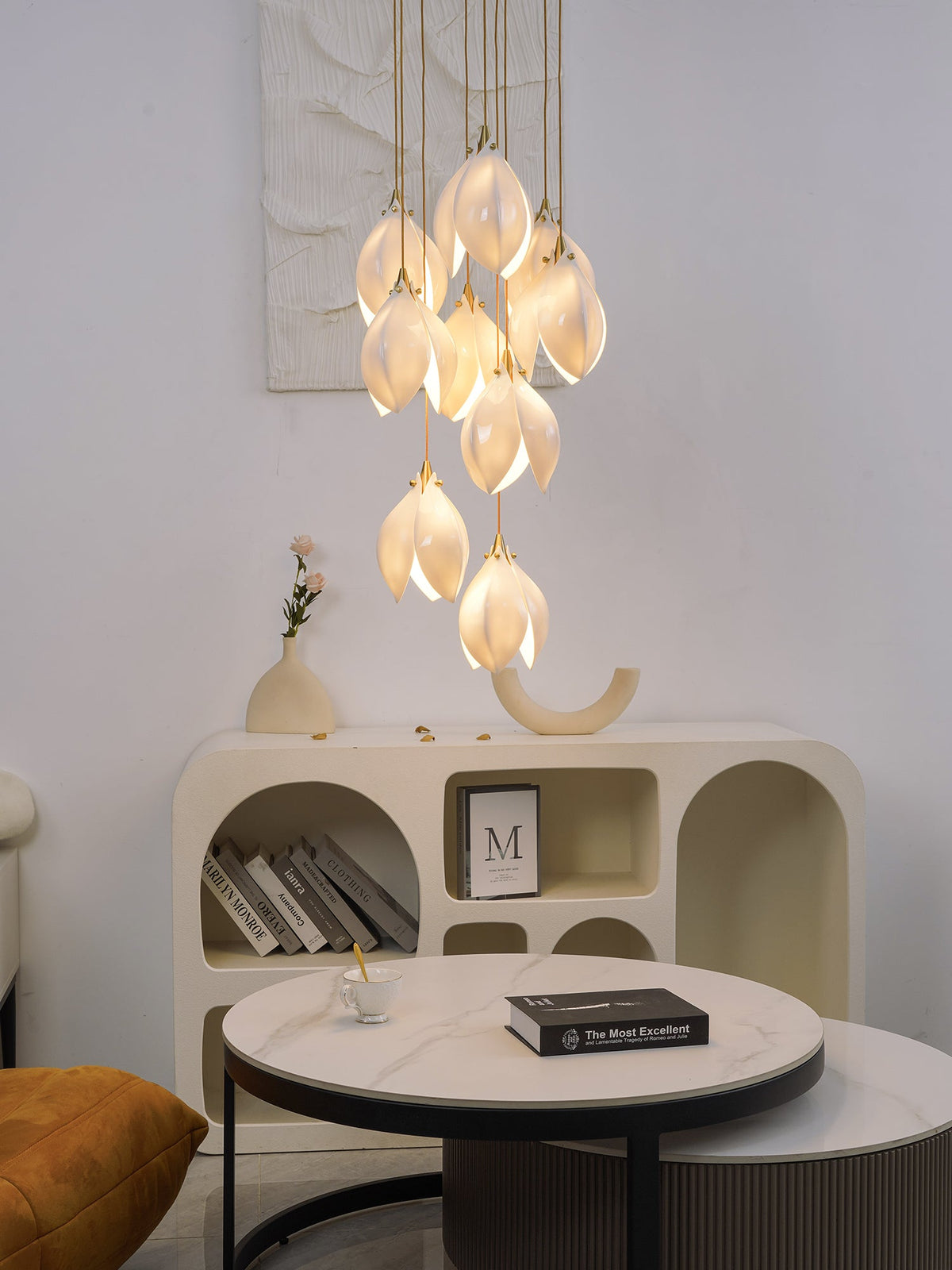 Galiel Suspension Lampe Céramique Florale Blanche