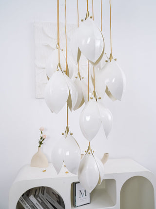 Lustra Suspension Lampe Céramique Florale Blanche