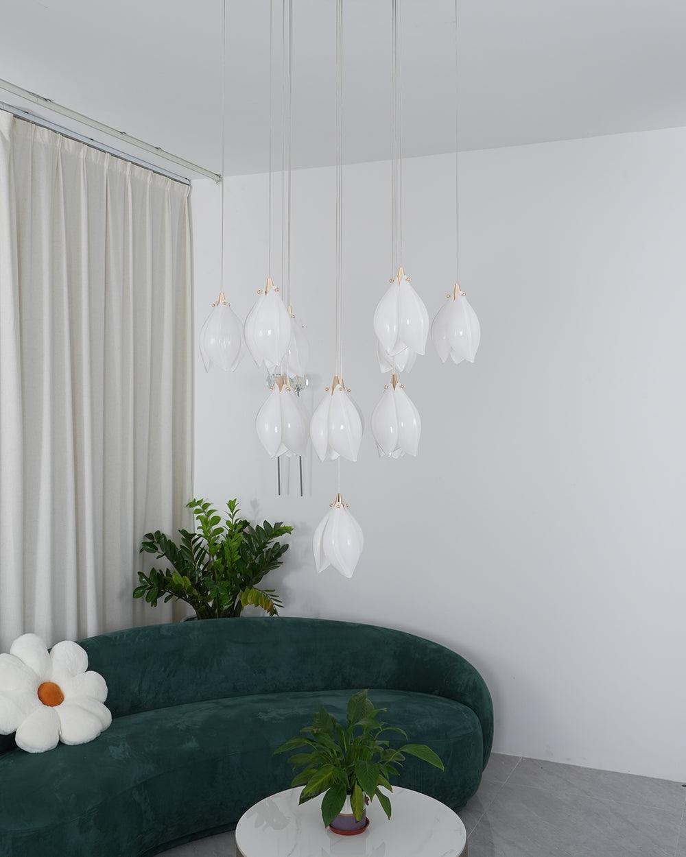 Galiel Suspension Lampe Céramique Florale Blanche