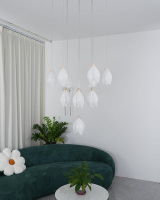 Lustra Suspension Lampe Céramique Florale Blanche