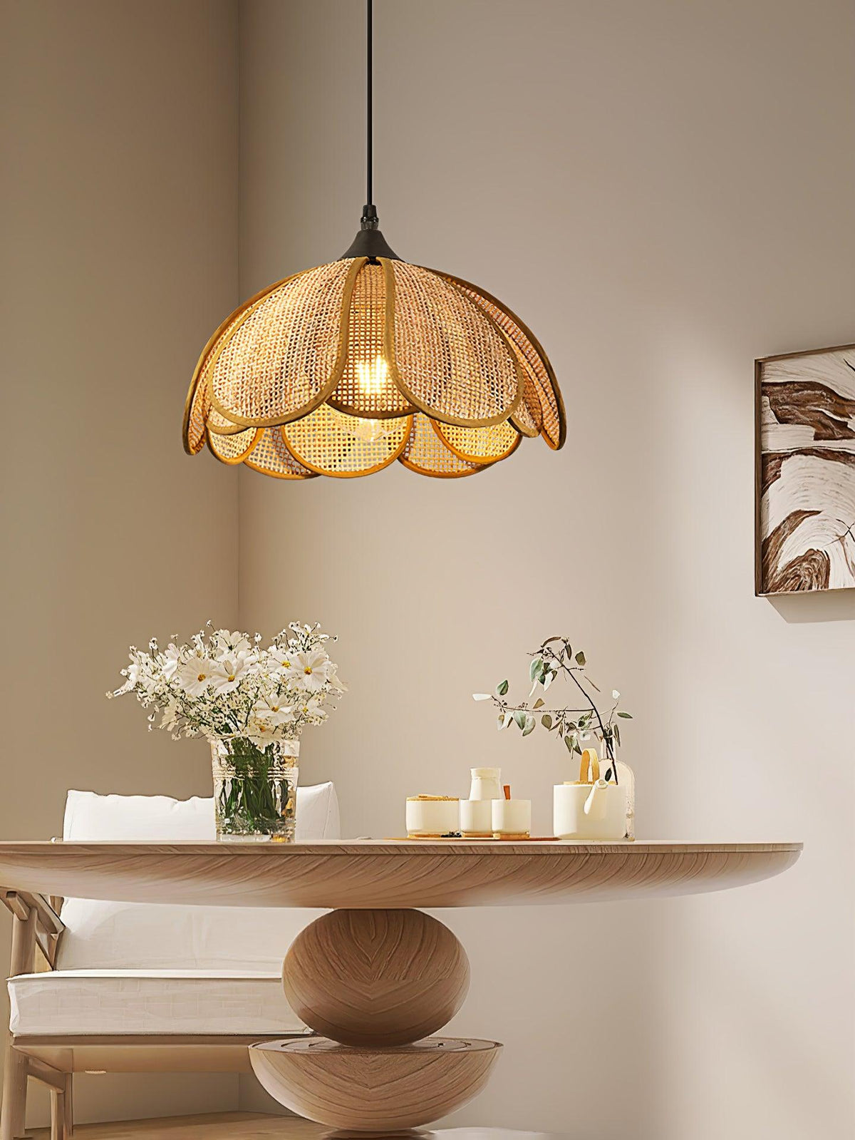 Sorira Élégance Floraison Rotin Tissu Suspension