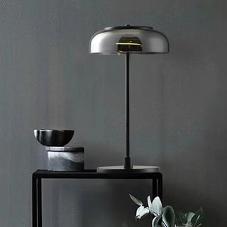 Rinelette Lampe de Table Verre Clair Ombrelle Bois Base