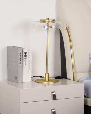 Rinelette Lampe de Table Verre Clair Ombrelle Bois Base