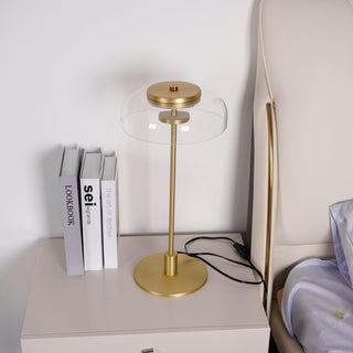 Rinelette Lampe de Table Verre Clair Ombrelle Bois Base