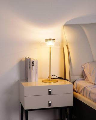 Rinelette Lampe de Table Verre Clair Ombrelle Bois Base