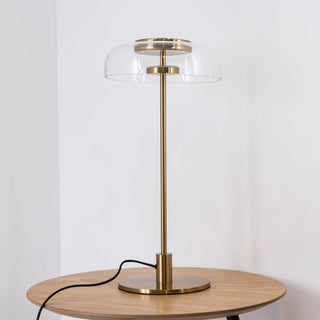Rinelette Lampe de Table Verre Clair Ombrelle Bois Base