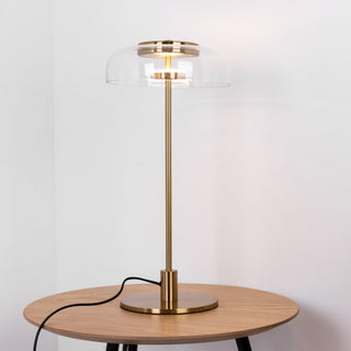 Rinelette Lampe de Table Verre Clair Ombrelle Bois Base