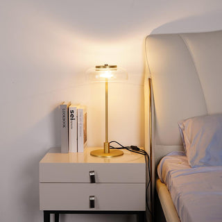 Rinelette Lampe de Table Verre Clair Ombrelle Bois Base