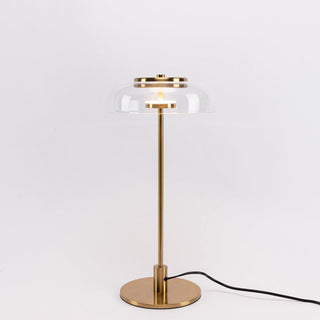 Rinelette Lampe de Table Verre Clair Ombrelle Bois Base