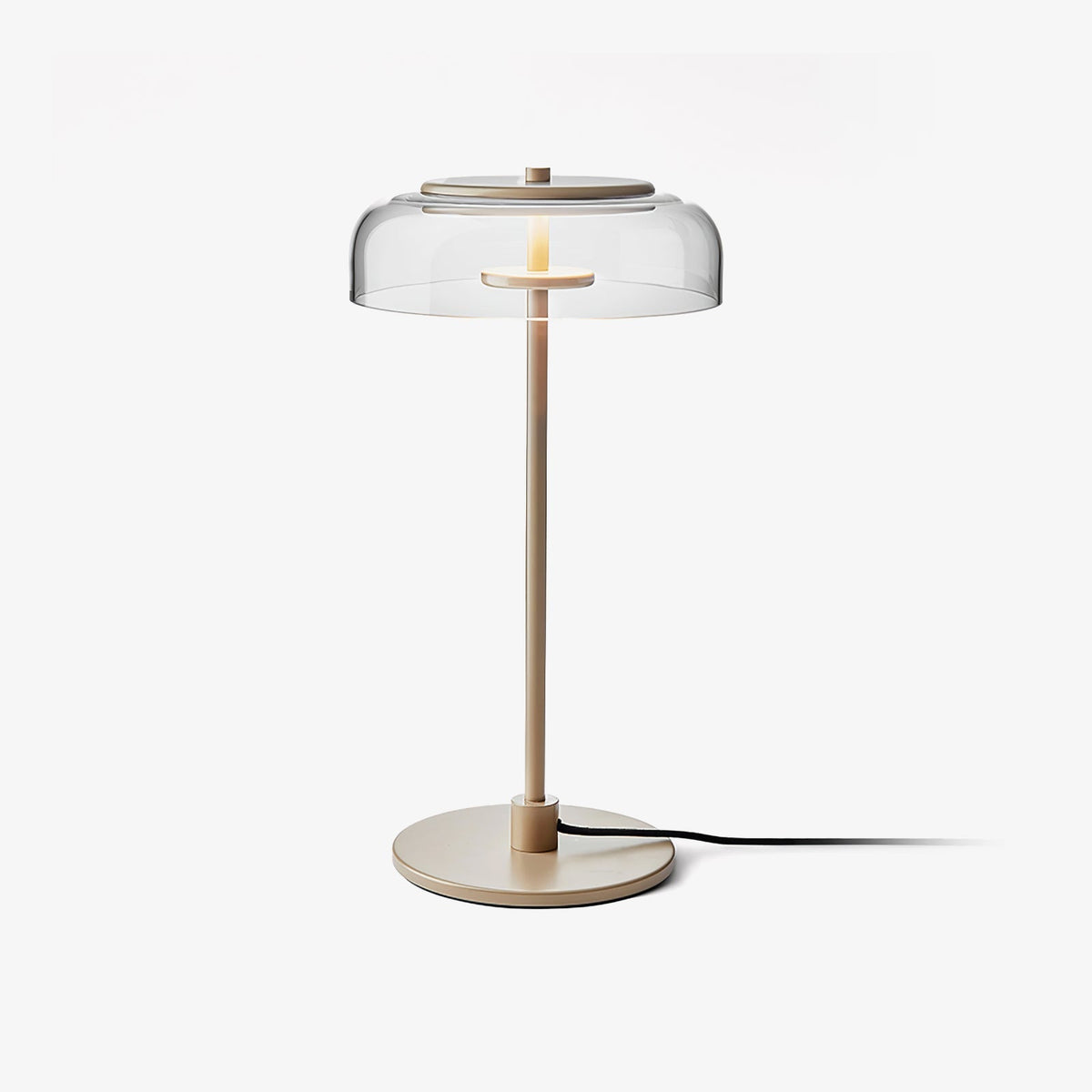 Rinelette Lampe de Table Verre Clair Ombrelle Bois Base