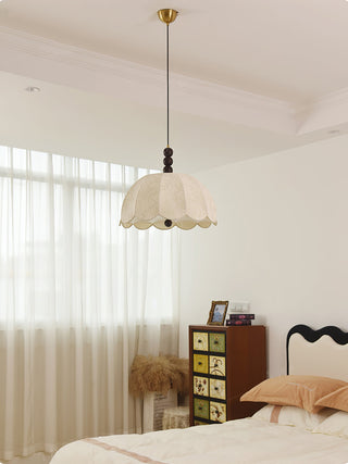 Syphaen Traditionnel Floraison Tissu Bois Pendentif Lumière