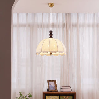 Syphaen Traditionnel Floraison Tissu Bois Pendentif Lumière