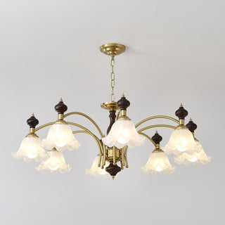 Lustra Lustre Bois Laiton Fleurs en Floraison