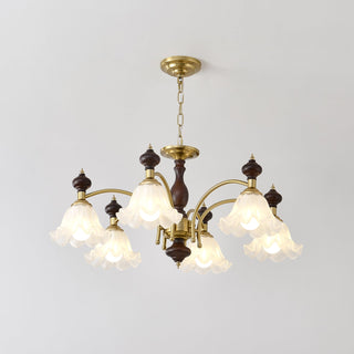 Lustra Lustre Bois Laiton Fleurs en Floraison