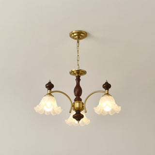 Lustra Lustre Bois Laiton Fleurs en Floraison