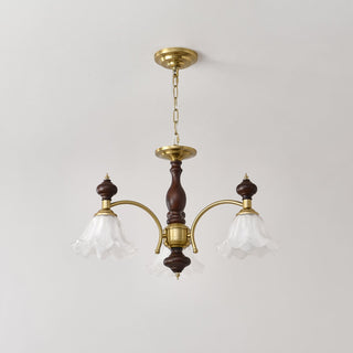 Lustra Lustre Bois Laiton Fleurs en Floraison