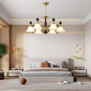 Lustra Lustre Bois Laiton Fleurs en Floraison