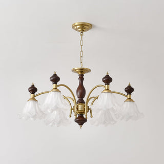 Lustra Lustre Bois Laiton Fleurs en Floraison