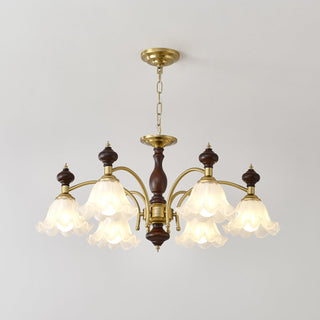 Lustra Lustre Bois Laiton Fleurs en Floraison