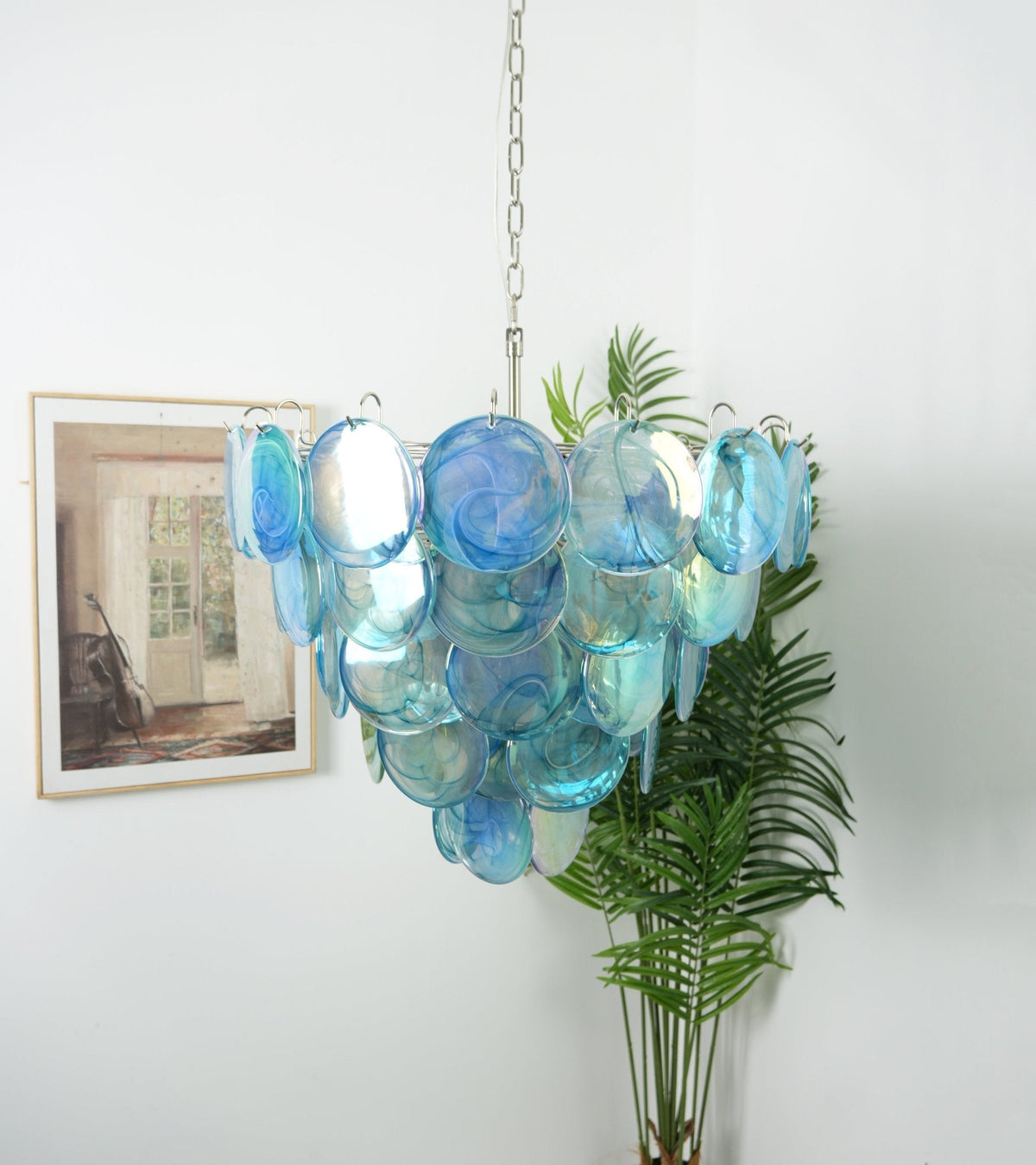 Seraya Lustre Disque en Verre Murano Bleu Élégant