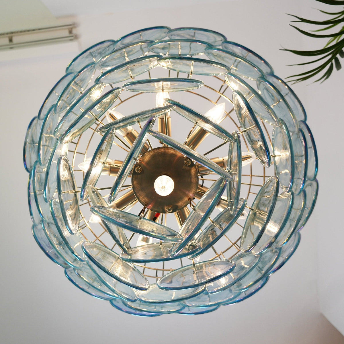 Seraya Lustre Disque en Verre Murano Bleu Élégant