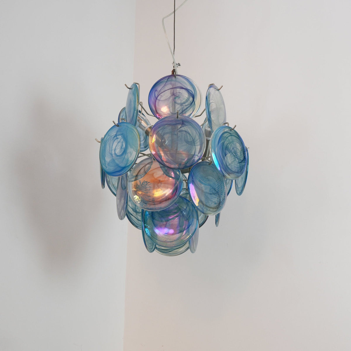 Nelesa Lustre en Verre de Murano Bleu Disque Vintage