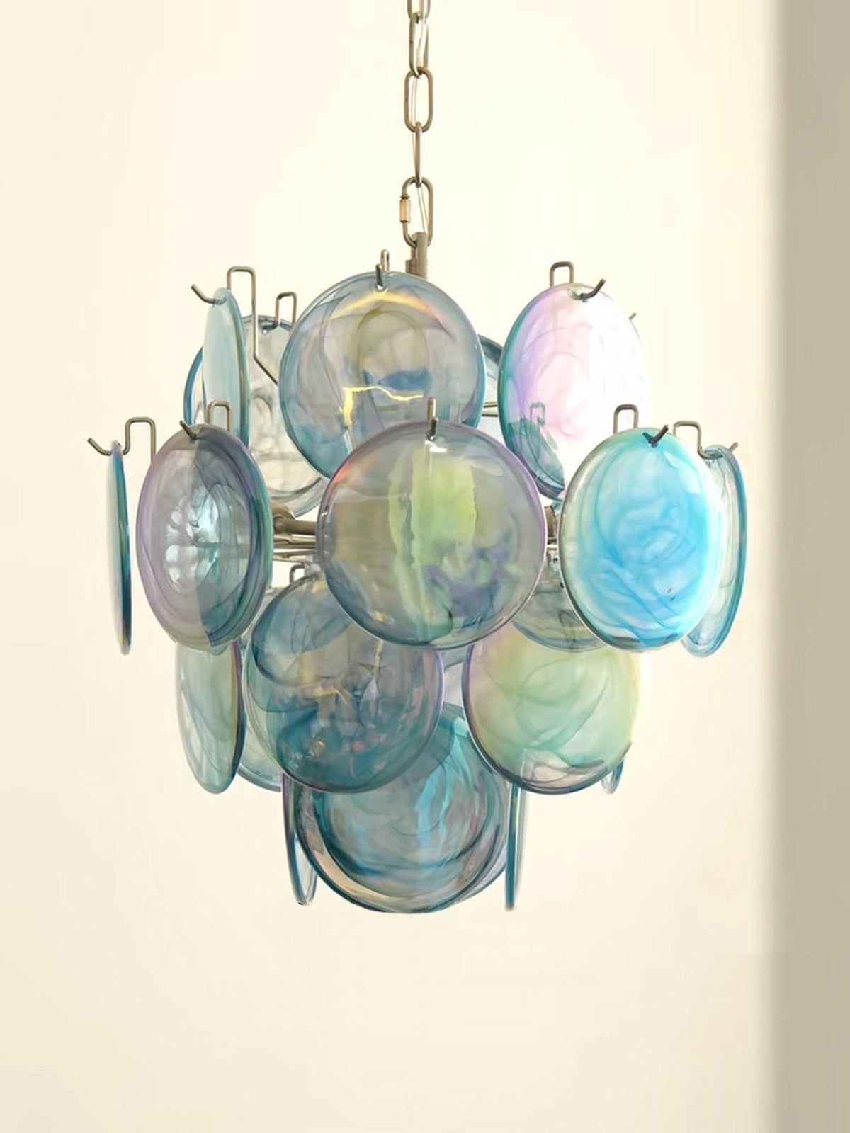 Nelesa Lustre en Verre de Murano Bleu Disque Vintage