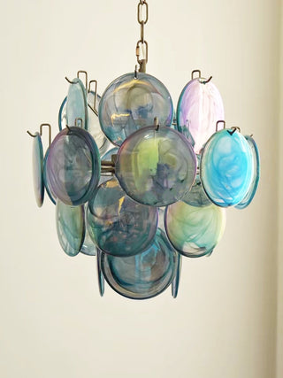 Aurora Lustre en Verre de Murano Bleu Disque Vintage