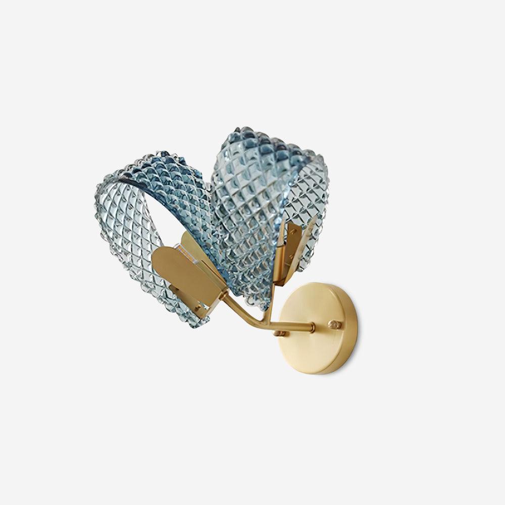 Wall Lamp Blue Ribbed Glass Ribbons Brass-Neutral Decor
