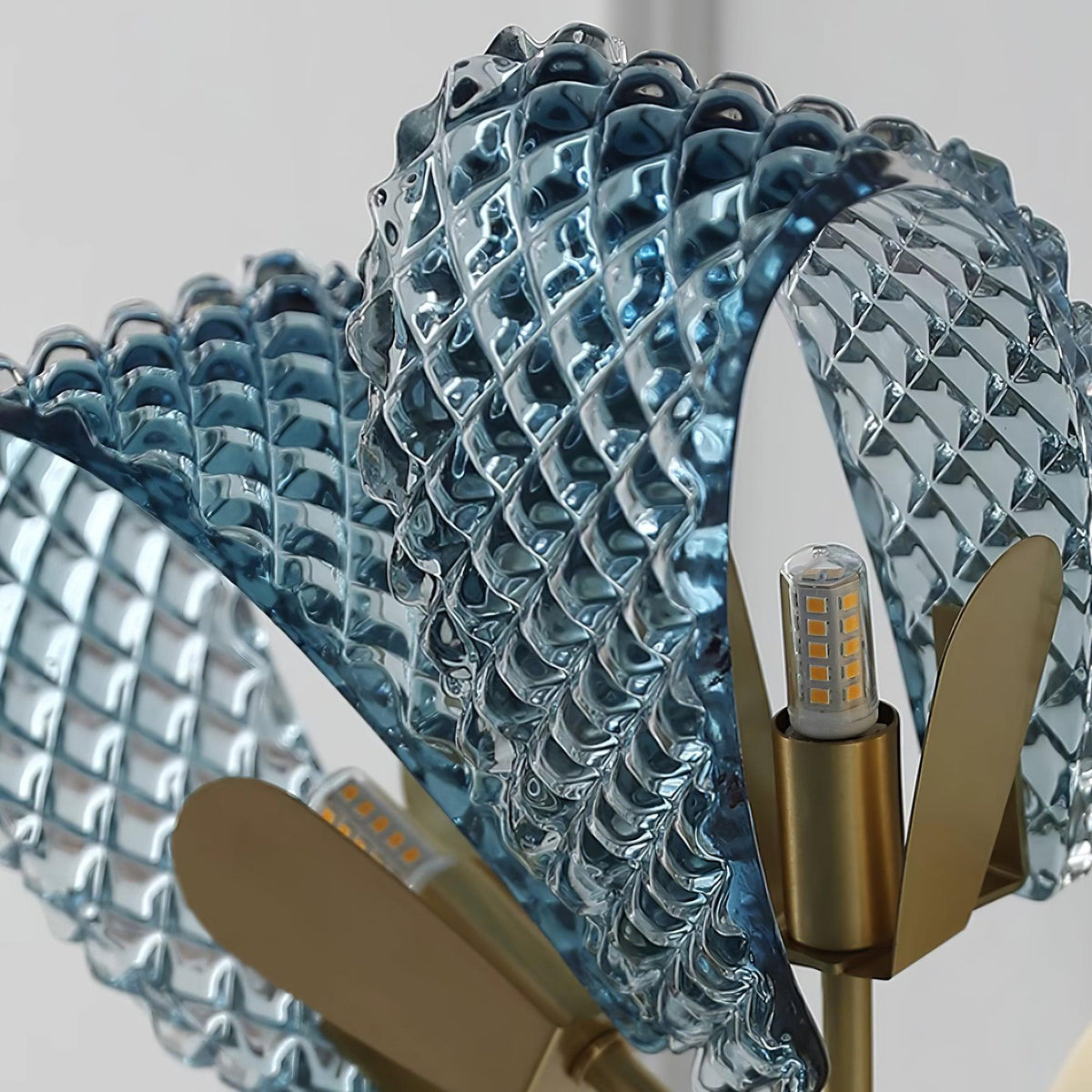 Wall Lamp Blue Ribbed Glass Ribbons Brass-Neutral Decor