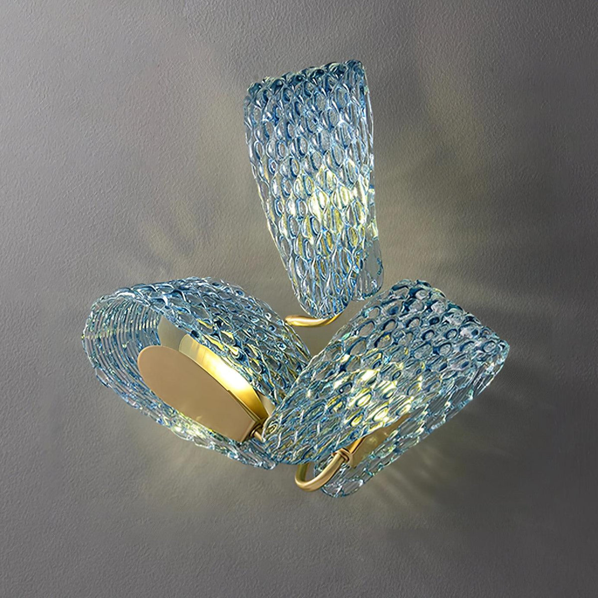 Wall Lamp Blue Ribbed Glass Ribbons Brass-Neutral Decor