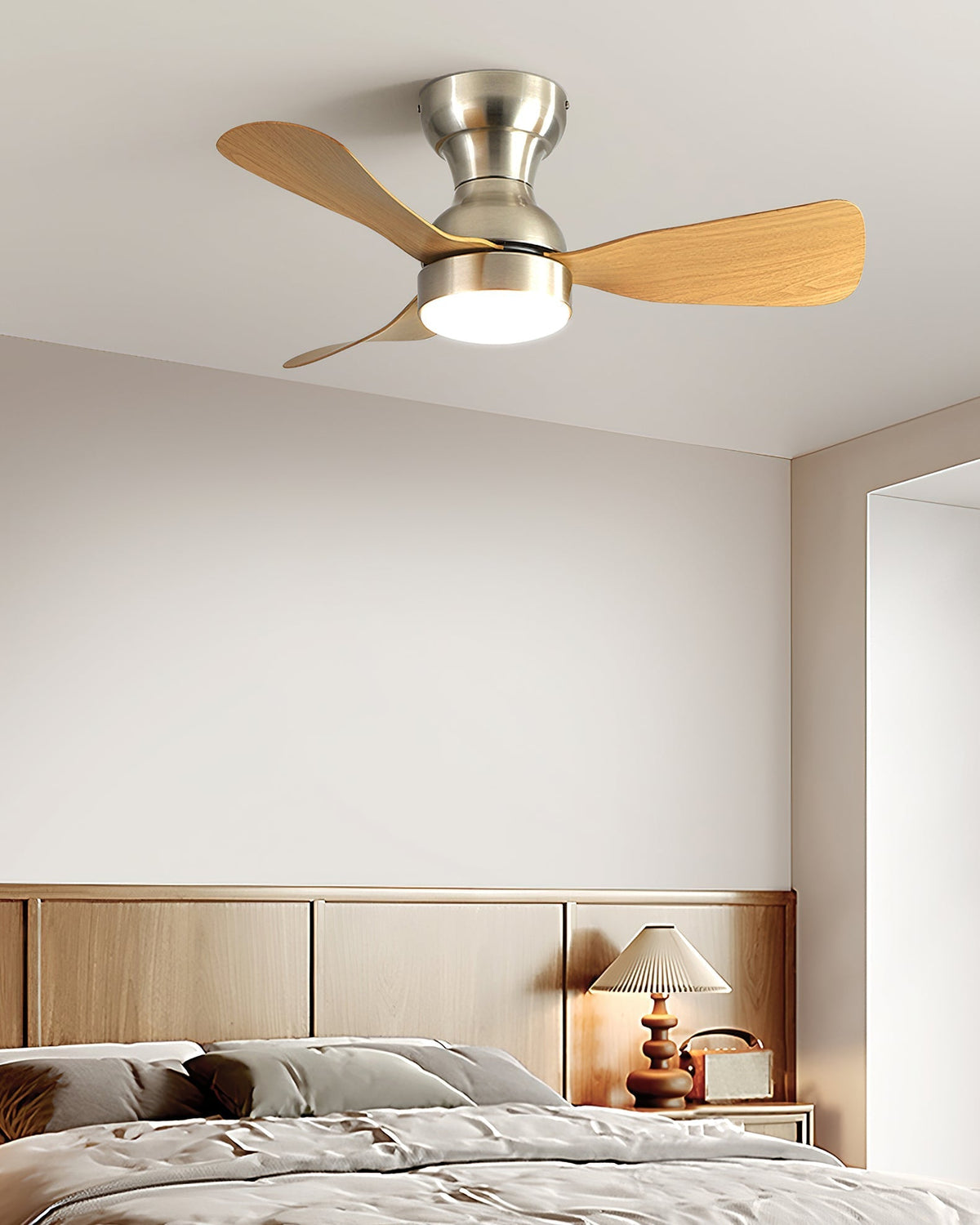 Bobe Ceiling Fan Light in chrome finish, detail shot.
