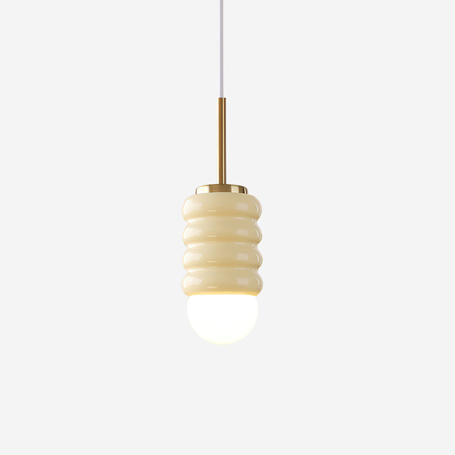 Pendant Light Ribbed Ceramic Brass Midcentury-Neutral Decor