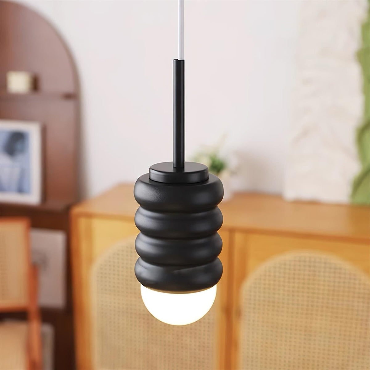 Pendant Light Ribbed Ceramic Brass Midcentury-Neutral Decor