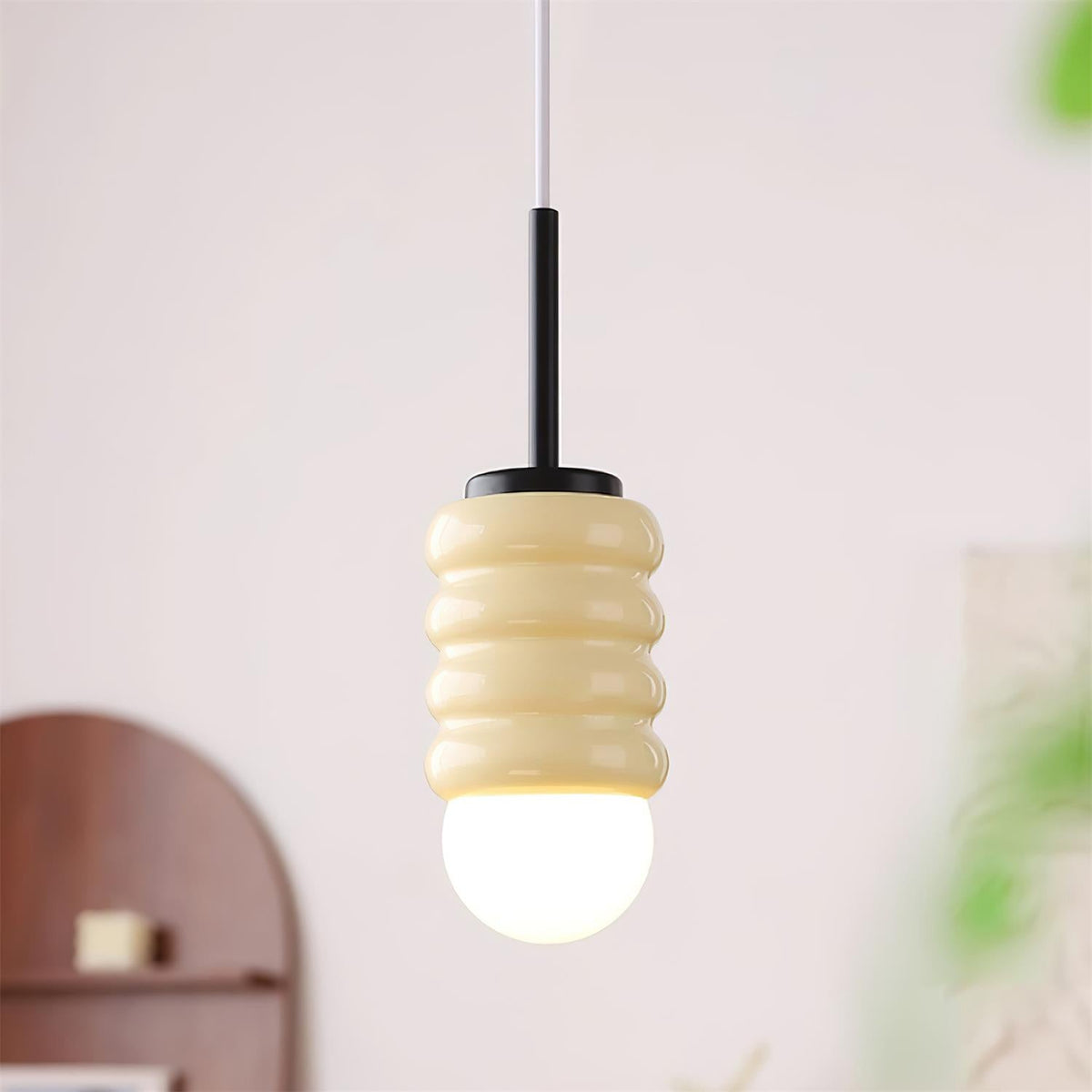 Pendant Light Ribbed Ceramic Brass Midcentury-Neutral Decor