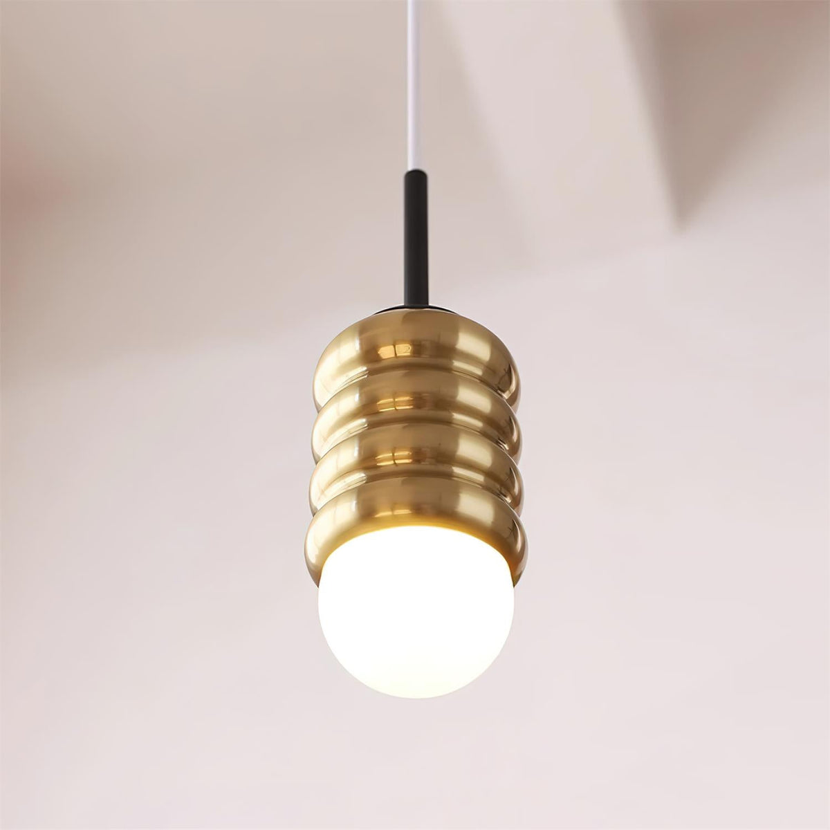 Pendant Light Ribbed Ceramic Brass Midcentury-Neutral Decor