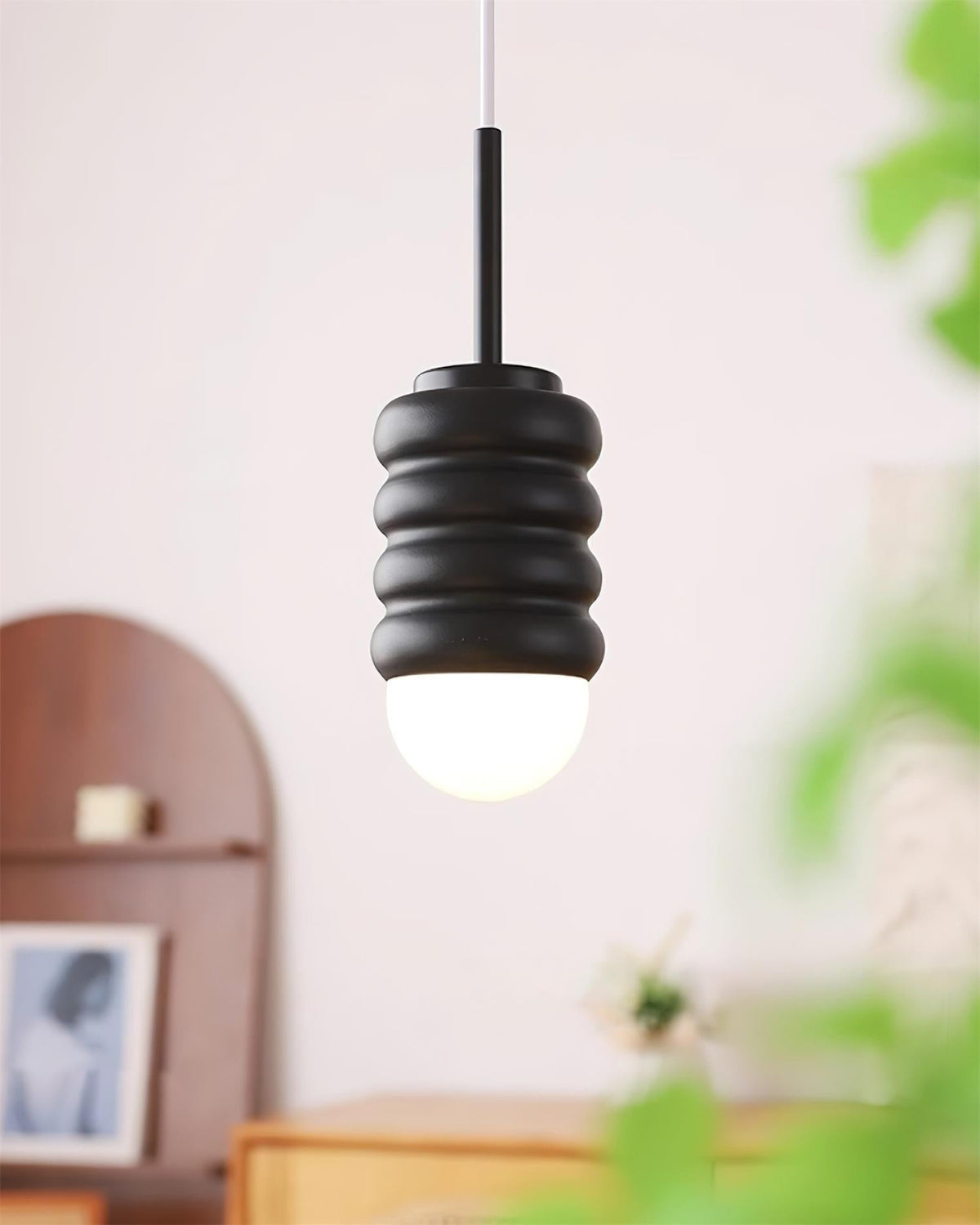 Pendant Light Ribbed Ceramic Brass Midcentury-Neutral Decor