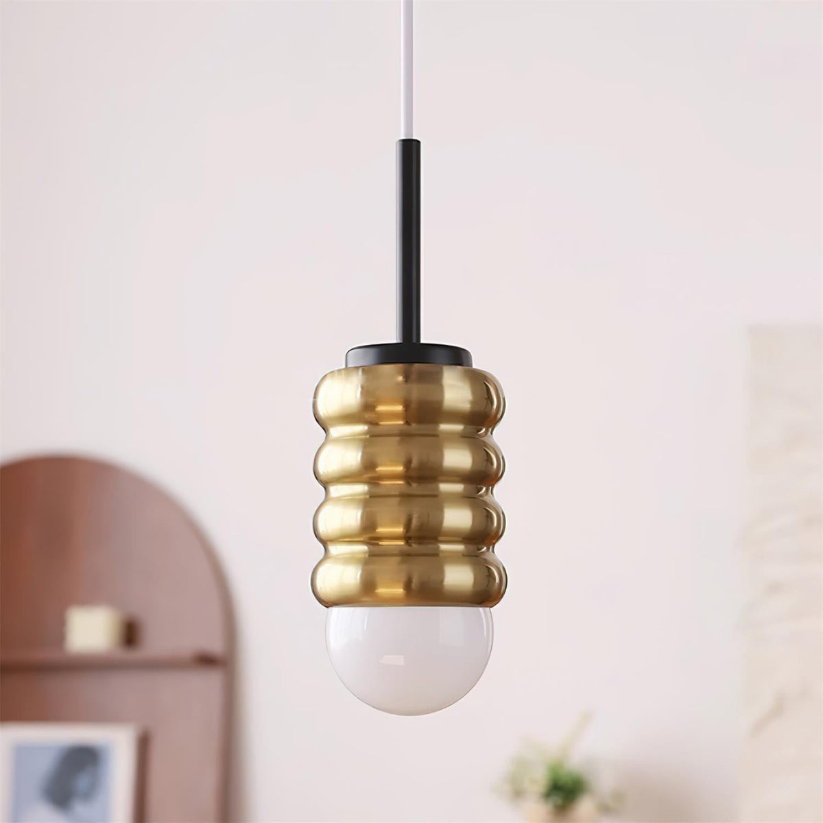 Pendant Light Ribbed Ceramic Brass Midcentury-Neutral Decor