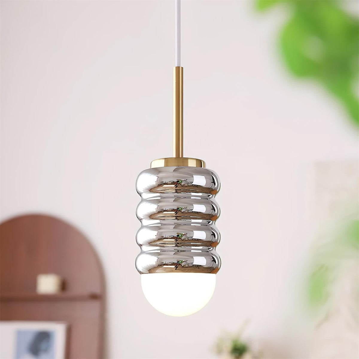 Pendant Light Ribbed Ceramic Brass Midcentury-Neutral Decor