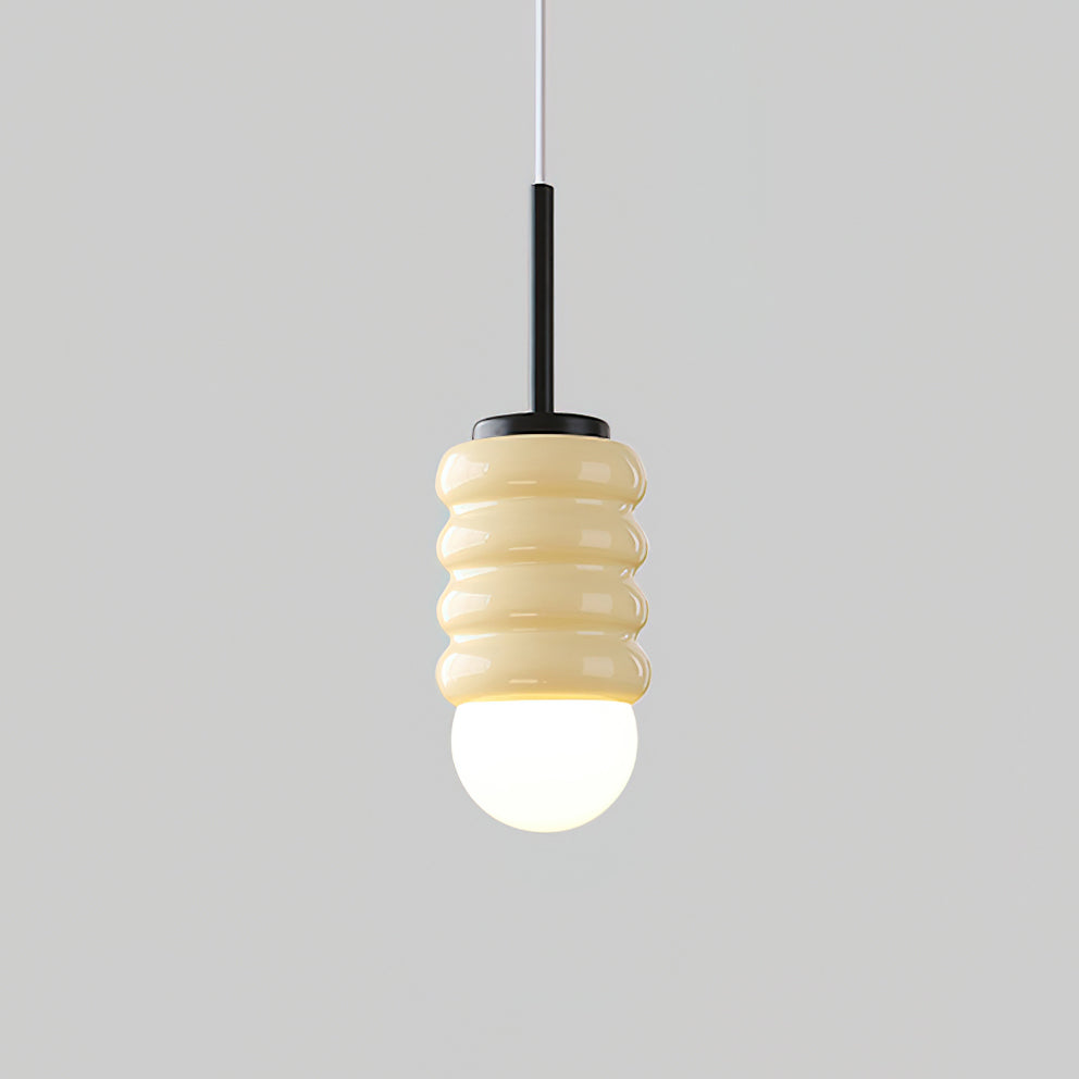 Pendant Light Ribbed Ceramic Brass Midcentury-Neutral Decor