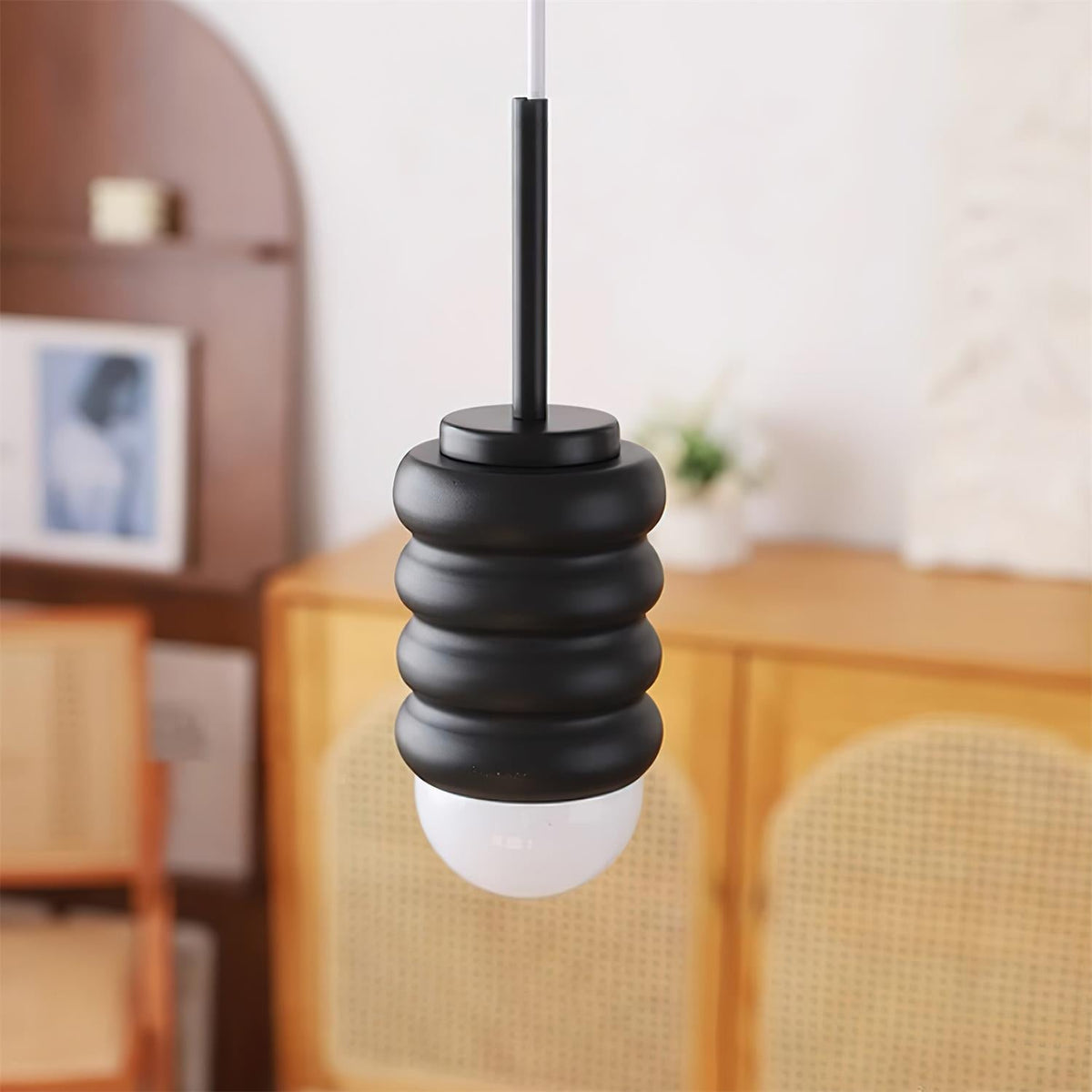 Pendant Light Ribbed Ceramic Brass Midcentury-Neutral Decor