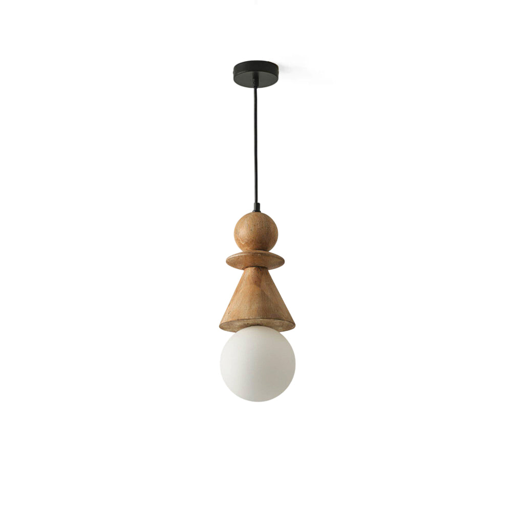 Bodie stacked wood totem pendant light in natural wood finish.
